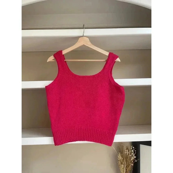 Fuchsia Pink Hand Knit Square Neck Tank - Size Small - Picture 7 of 8